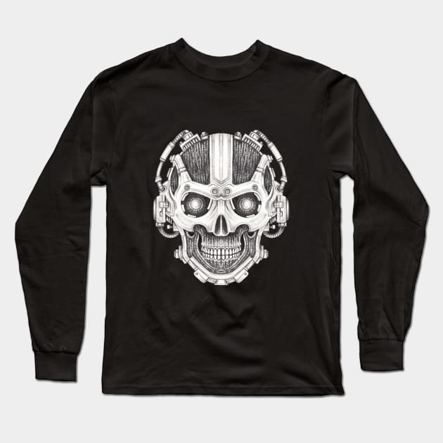 Skull headphones cyberpunk futuristic. Long Sleeve T-Shirt by Jiewsurreal